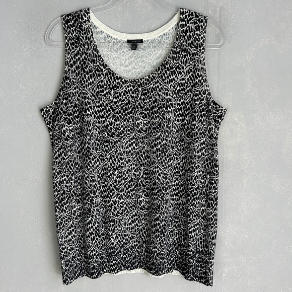 Talbots shell tank plus size 1X white black abstract animal print cotton blend - Picture 1 of 8
